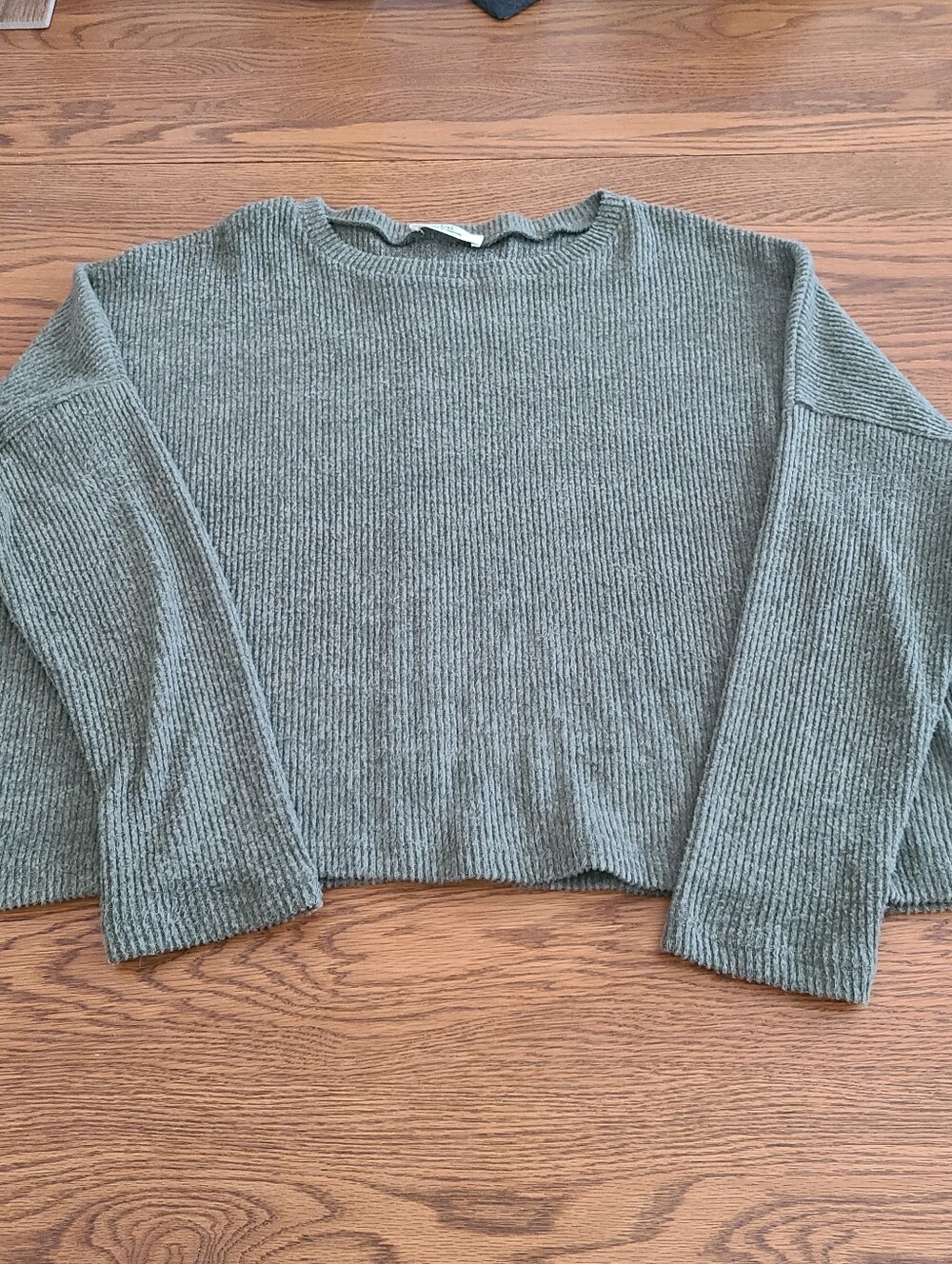 Zenana Olive Ribbed Crewneck Sweater